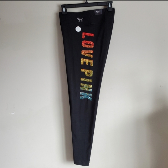 Size M💕PINK VICTORIA'S SECRET SEQUINS LEGGINGS - Picture 2 of 4